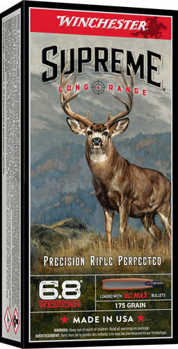 Winchester Supreme Long Range Rifle Ammunition 6.8 Western 175gr PT 2825 fps 20/ct - Image 3