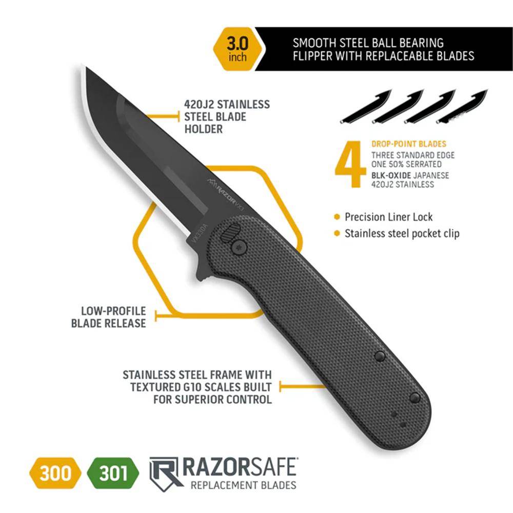 Outdoor Edge Razor VX3 Replaceable Blade Folding Knife 3" Drop Point Blade Black - Image 3