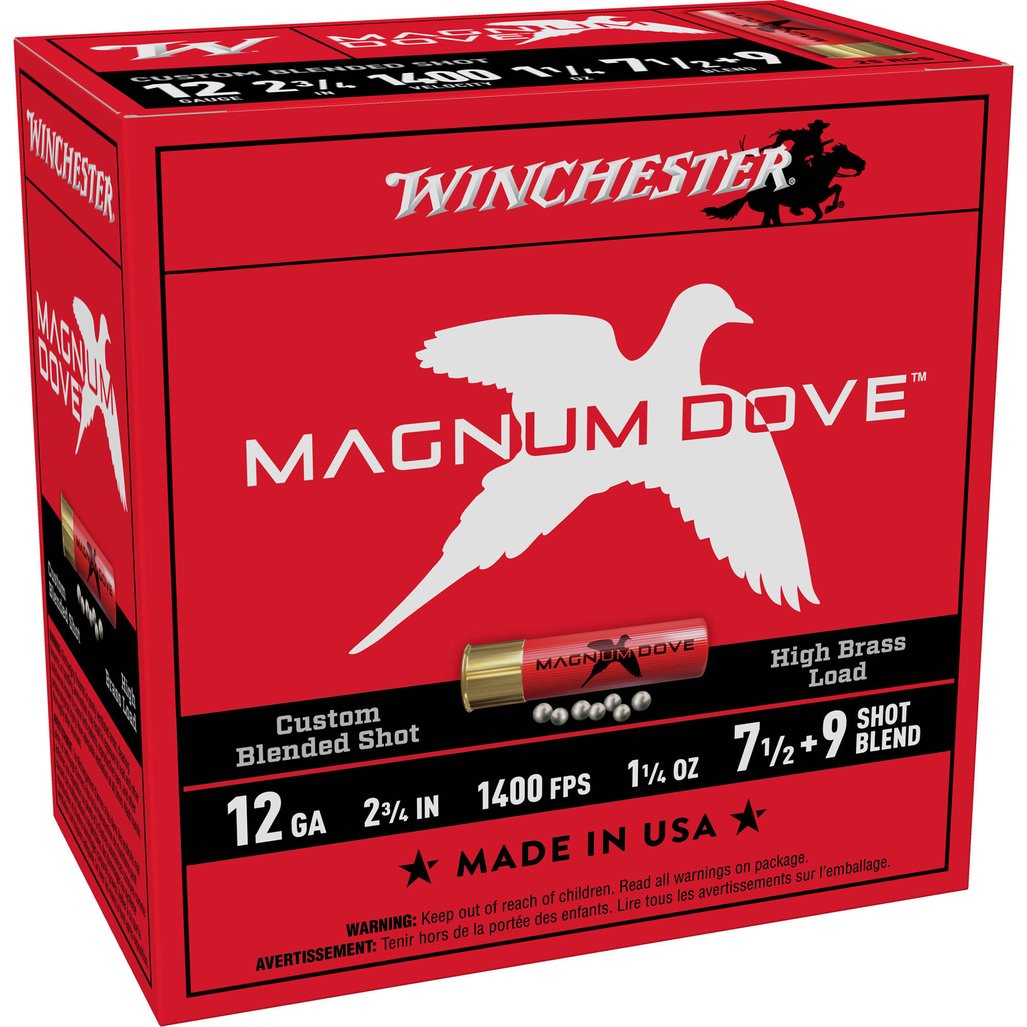 Winchester Magnum Dove Shotshells 12 ga 2-3/4" 1-1/4 oz 1400 fps #7.5 & #9 25/rds - Image 4