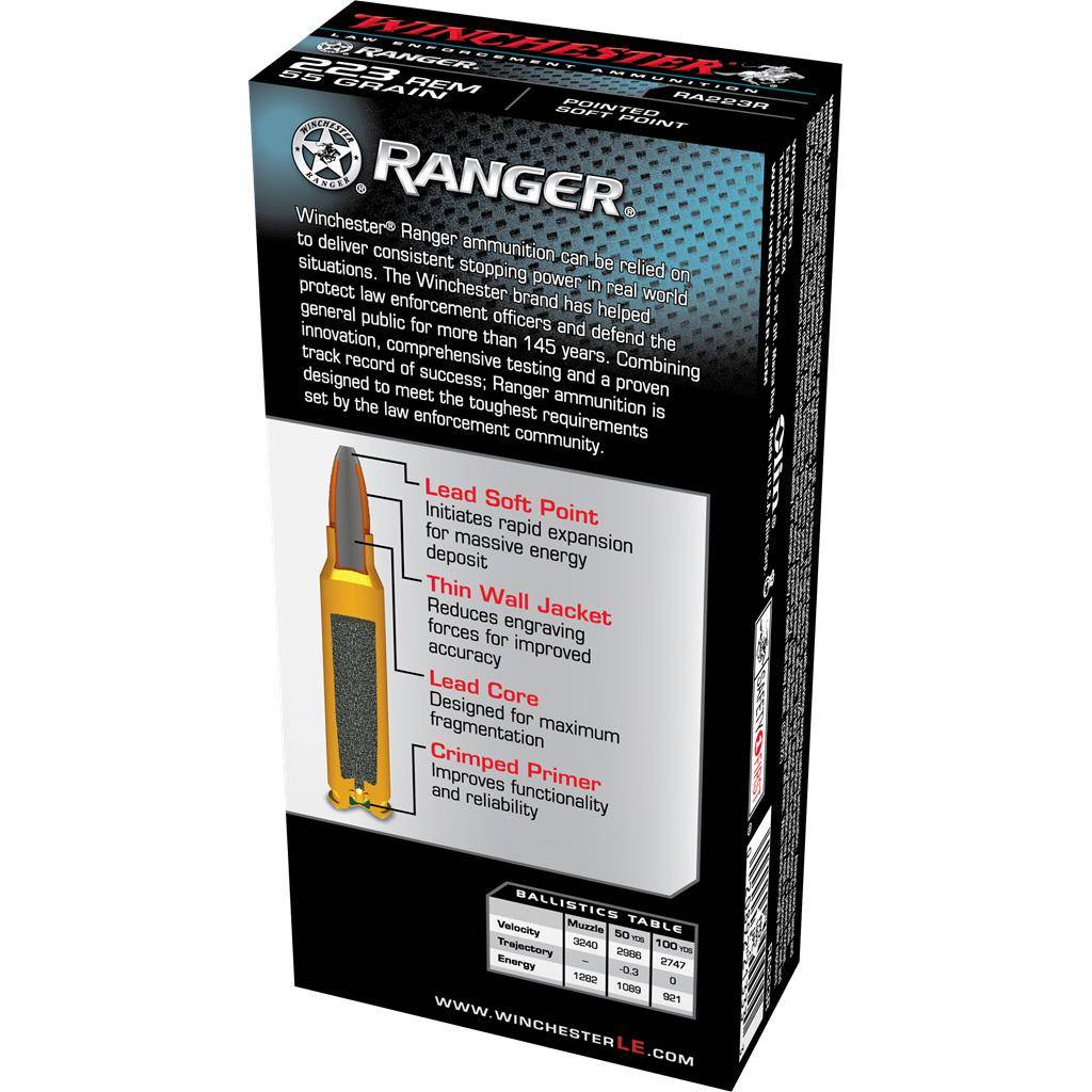 Winchester Ranger Rifle Ammunition 223 Rem 55gr PSP 3020 fps 20/ct - Image 3