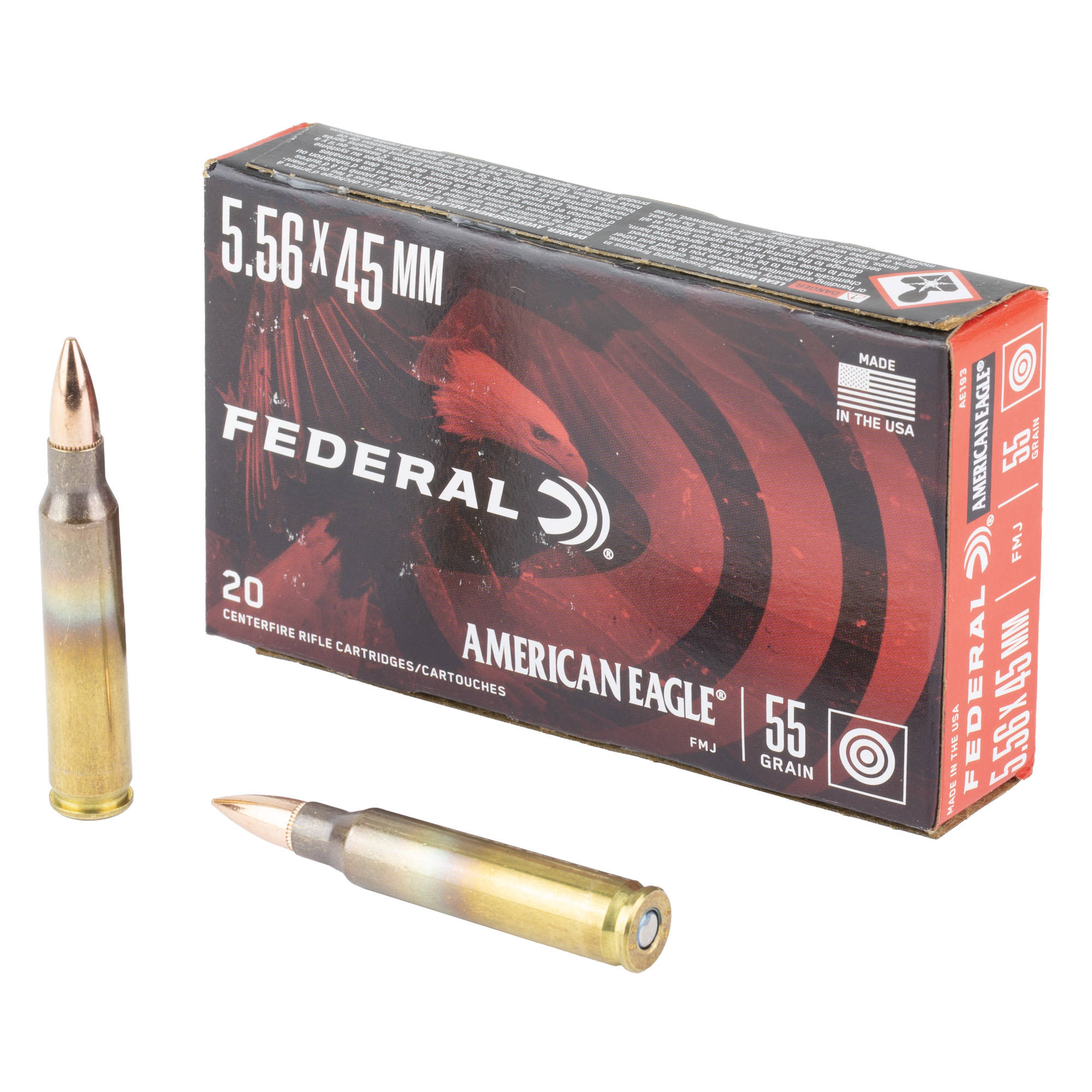 Federal American Eagle Rifle Ammunition 5.56X45 NATO 55gr FMJ 3165 fps 20/ct - Image 2