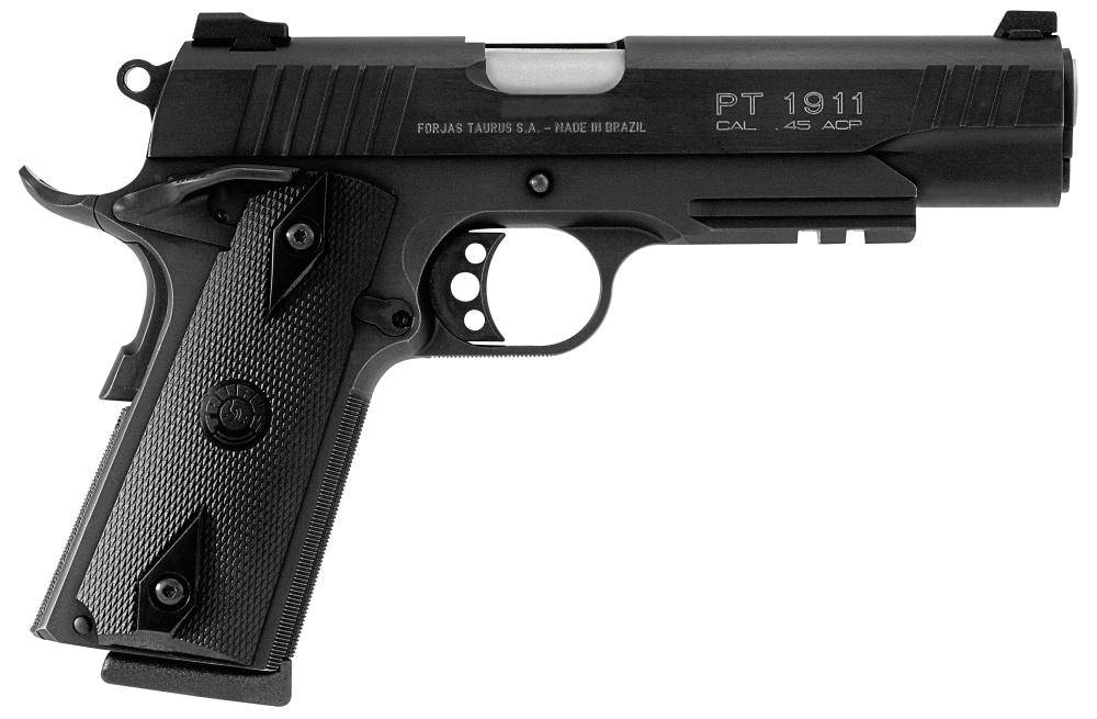 Taurus M1911 Handgun. 45 ACP 8rd Magazine 5" Barrel Black Novak Sights Picrail