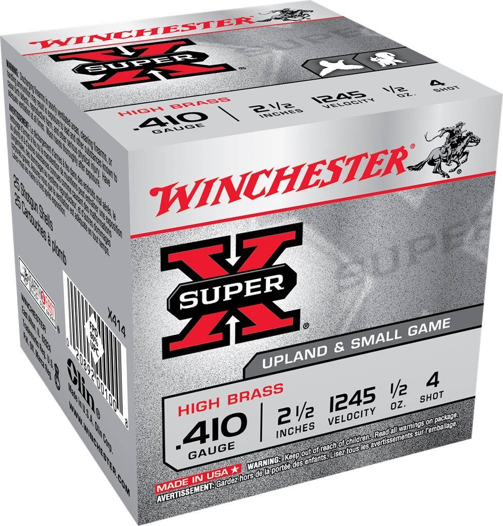 Winchester Super-X High-Brass Shotshells .410 ga 2-1/2" 1/2 oz 1245 fps #4 25/ct