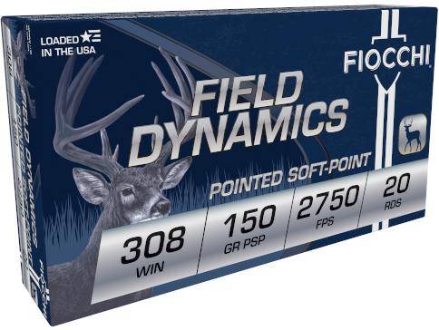 Fiocchi Field Dynamics Rifle Ammunition .308 Win 150 gr PSP 2750 fps 20/ct