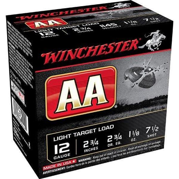 Winchester AA Target 12 ga 2 3/4″ 1 1/8 oz #7.5 - 25/box - Feather Arms