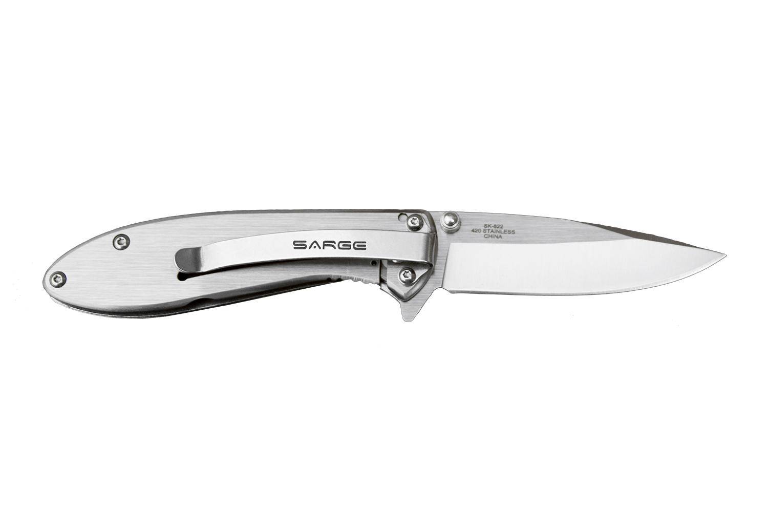 Sarge Knives Hawk Swift Assist Folder Knife 3-1/8" Clip Point Blade Chrome