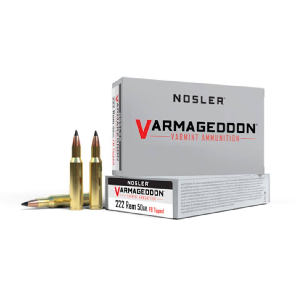 Nosler Varmageddon Rifle Ammunition .222 Rem 50gr VG FBT 3150 fps 20/ct