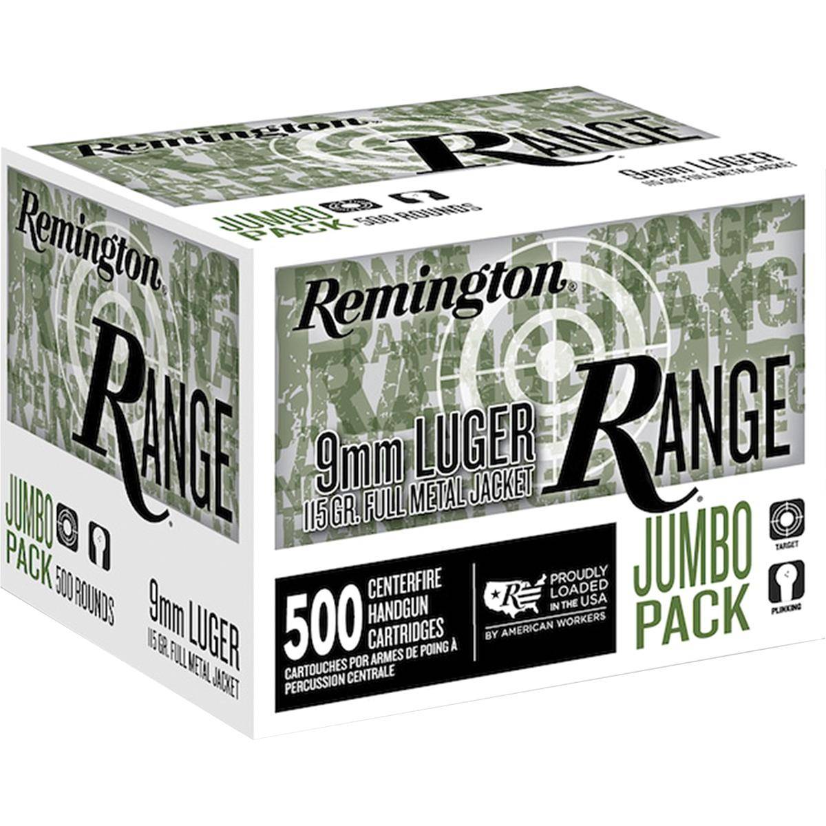 Remington Range Handgun Ammo 9mm Luger 115 gr FMJ 1145 fps 500/ct