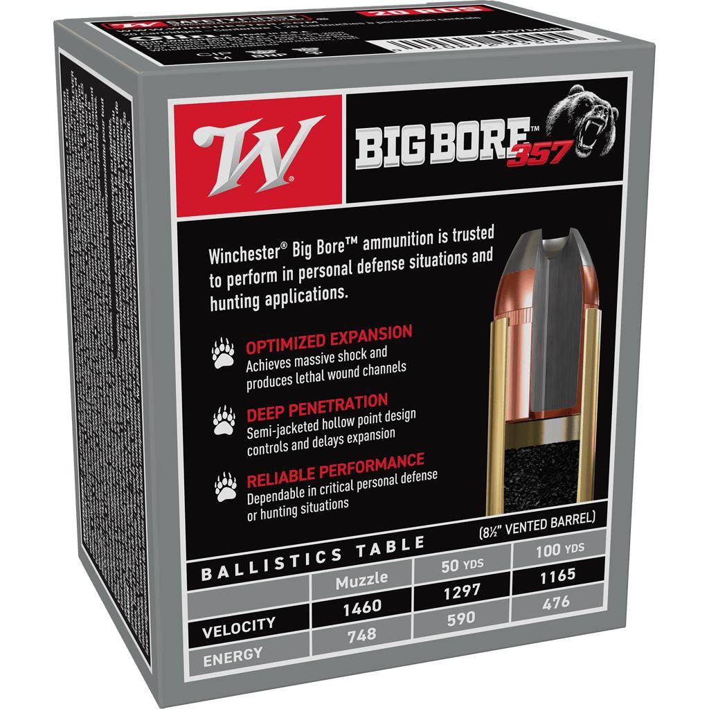 Winchester Big Bore Handgun Ammunition .357 Mag 158 gr. JHP 1460 fps 20/ct - Image 2