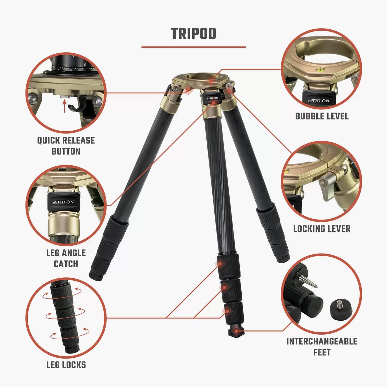 Athlon Midas CF29 Carbon Fiber Tripod 9" - 65" Camo with Soft Sided Carrying Case - Image 2