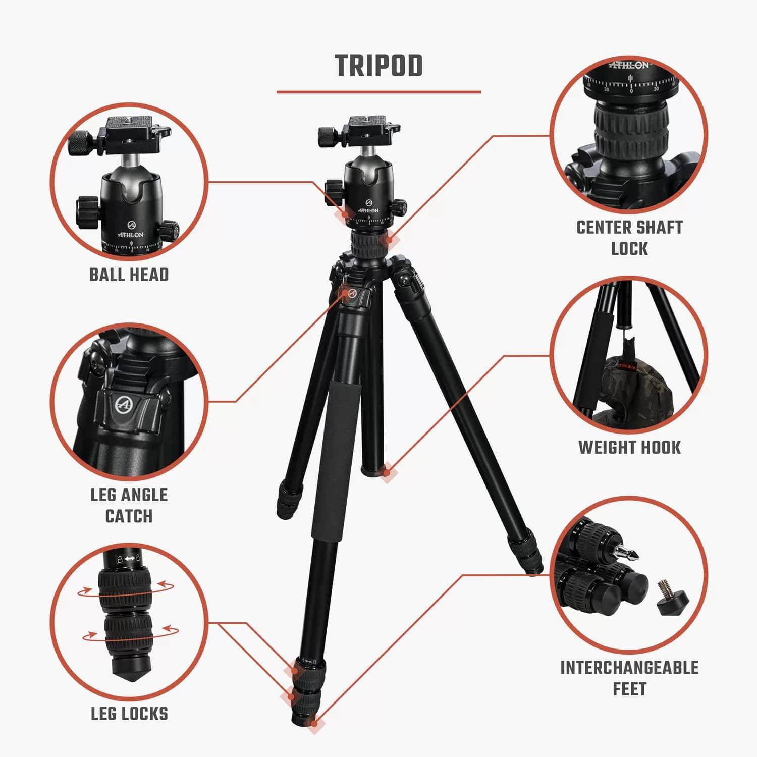 Athlon Midas AL28 Aluminum Tripod 17" - 65" Black with Soft Sided Carrying Case - Image 2