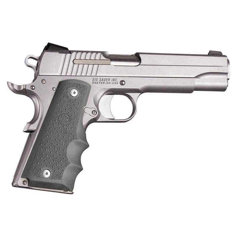 Hogue 1911 Gov't Rubber Handgun Grips with Finger Grooves Slate Grey - Image 2