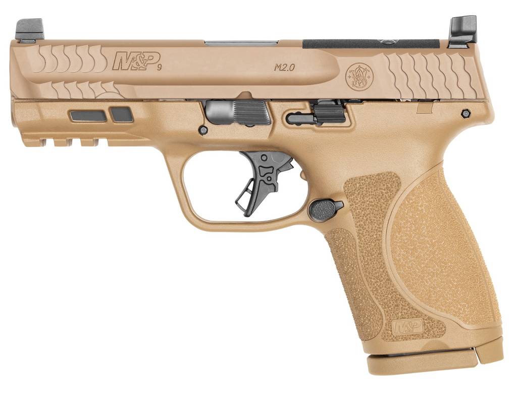 Smith & Wesson M&P 9 M2.0 Optic Ready Compact Handgun 9mm Luger 15rd Magazine 4" Barrel FDE No Thumb Safety