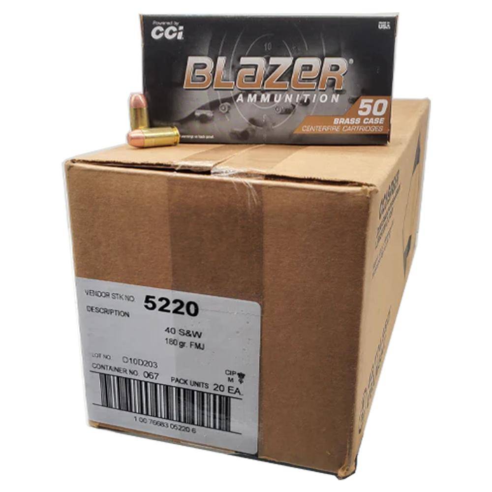 CCI Blazer Brass Handgun Ammunition .40 S&W 180 gr FMJ 985 fps 1000/ct CASE