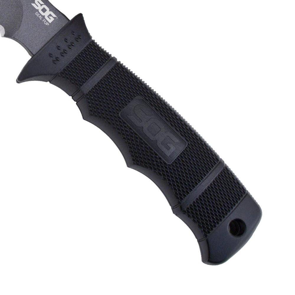 SOG Seal Pup Fixed Blade Knife 4-3/4" Clip Point Blade Black with Nylon Sheath - Image 4