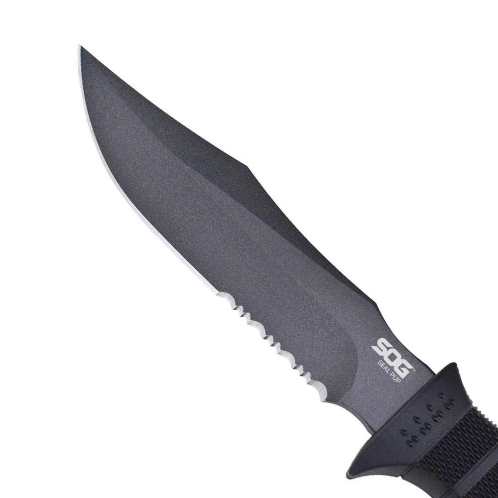 SOG Seal Pup Fixed Blade Knife 4-3/4" Clip Point Blade Black with Nylon Sheath - Image 5