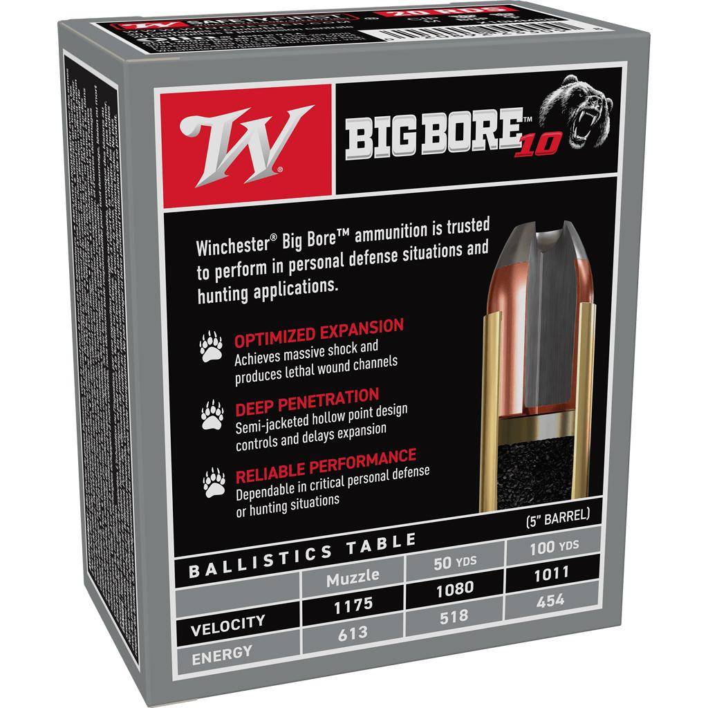 Winchester Big Bore Handgun Ammunition 10mm Auto 200 gr. SJHP 1175 fps 20/ct - Image 2