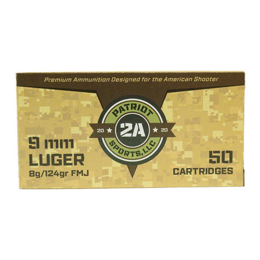 Patriot Sports Brass Case Handgun Ammunition 9mm Luger 124gr FMJ 1148 fps 1000/ct (20-50/ct)
