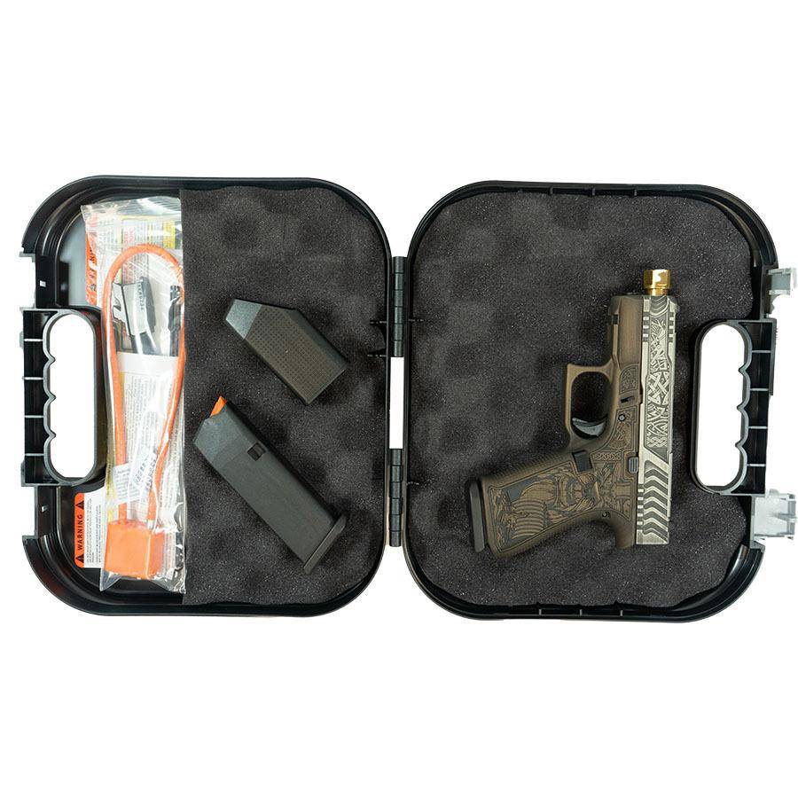Glock 43X Custom "Viking" in Colonial Brown Handgun 9mm Luger 10rd Magazines (1) 3.9" Threaded Gold Barrel - Image 5