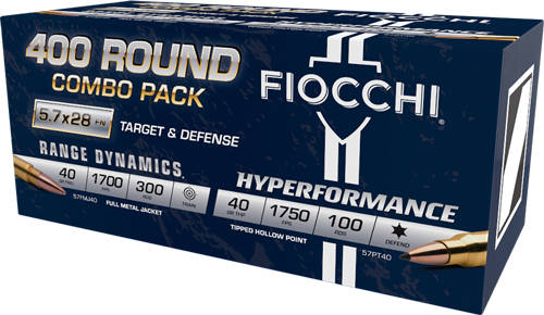 Fiocchi Target & Defense Handgun Combo Pack Ammunition 5.7x28mm 40gr FMJ 1700fps 300/ct & 40gr THP 1750 fps 100/ct (400/ct Total) - Image 2