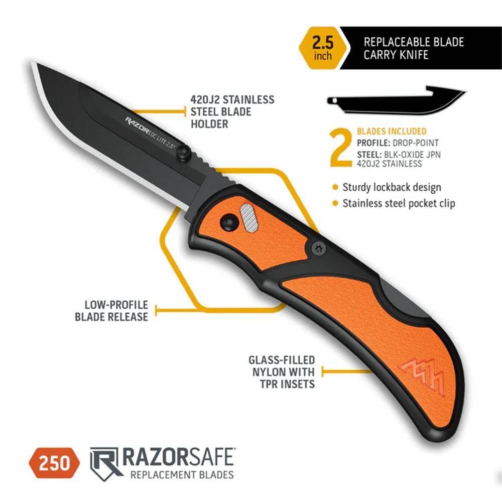 Outdoor Edge RazorEDC Lite Replaceable Blade Folding Knife 2-1/2" Drop Point Blade Orange - Image 2