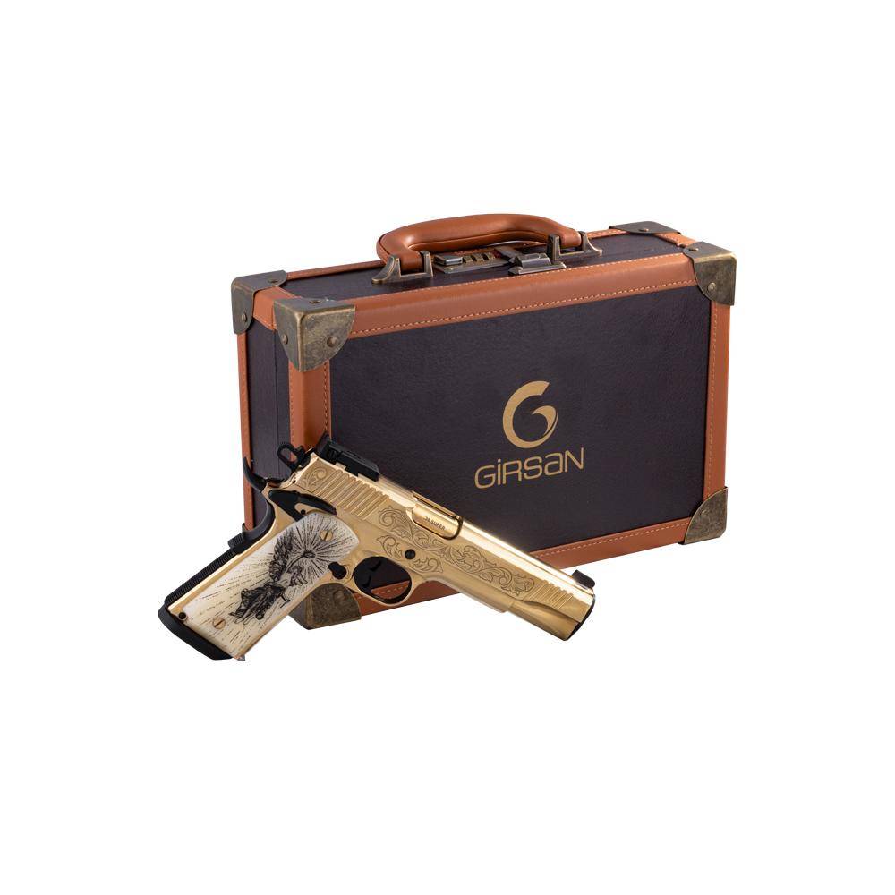 EAA Girsan MC1911 Gold Lux Handgun .38 Super 9rd Magazine 5" Barrel Engraved Slide and Grips Luxury Case