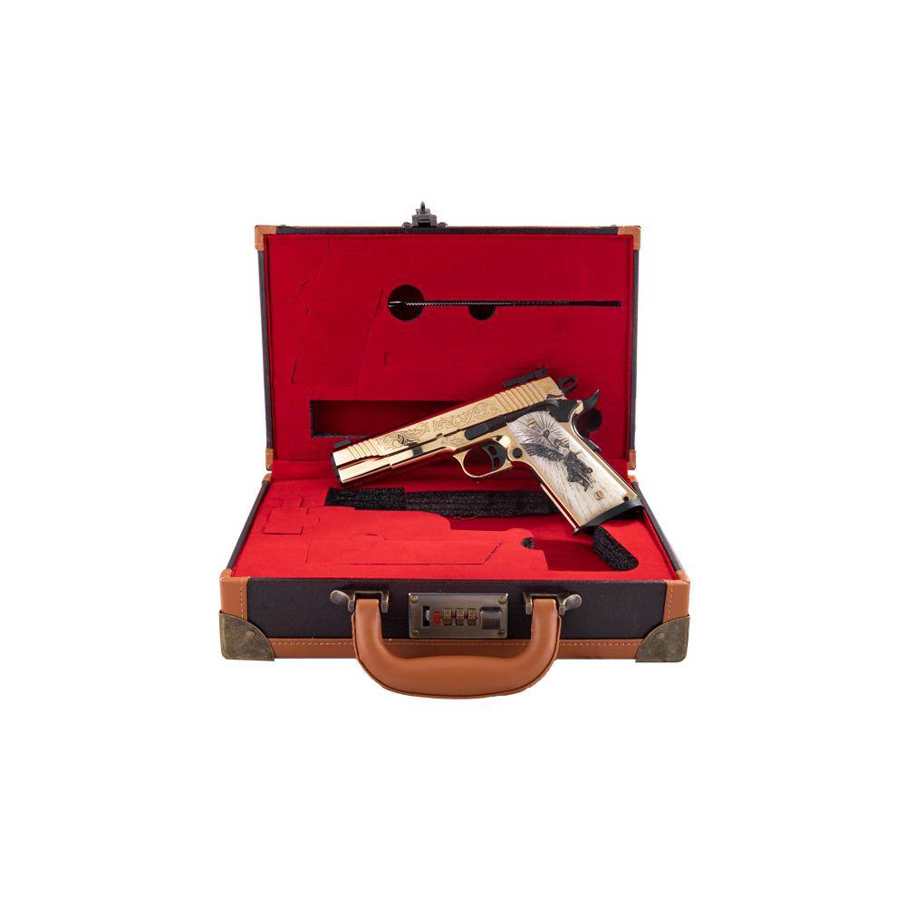EAA Girsan MC1911 Gold Lux Handgun .38 Super 9rd Magazine 5" Barrel Engraved Slide and Grips Luxury Case - Image 7