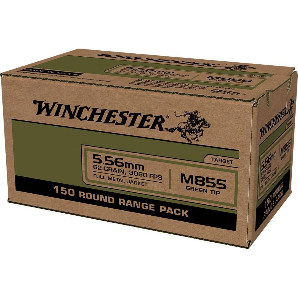 Winchester USA Lake City M855 Green Tip Rifle Ammunition 5.56X45 NATO 62 gr. FMJ 1255 fps 600/ct (4-150/ct)