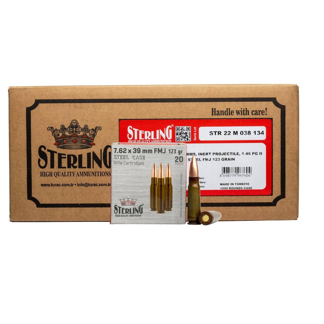 Global Ordnance Sterling Rifle Ammunition 7.62x39mm 123 gr FMJ 2362 fps 1000/ct (50-20/ct)