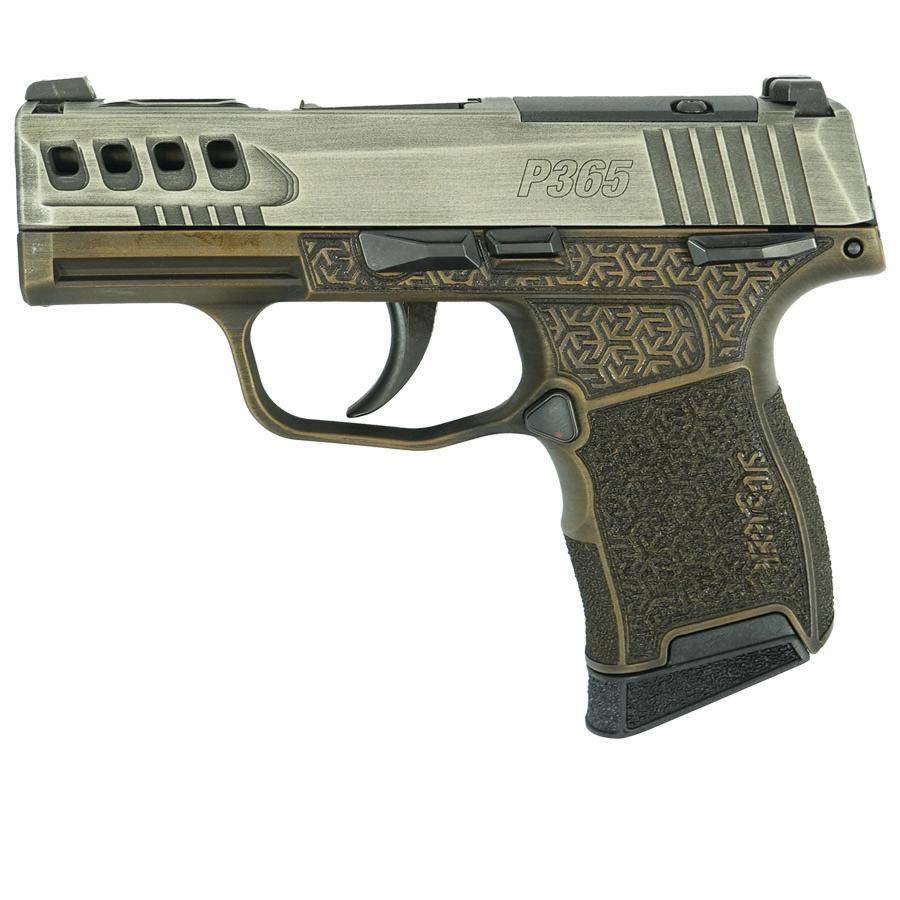 Sig Sauer Distressed Gray Slide/Brown Octagon Grip P365-380 Handgun 380 Auto 10rd Magazine 3.1" Barrel Black Manual Safety - Image 4