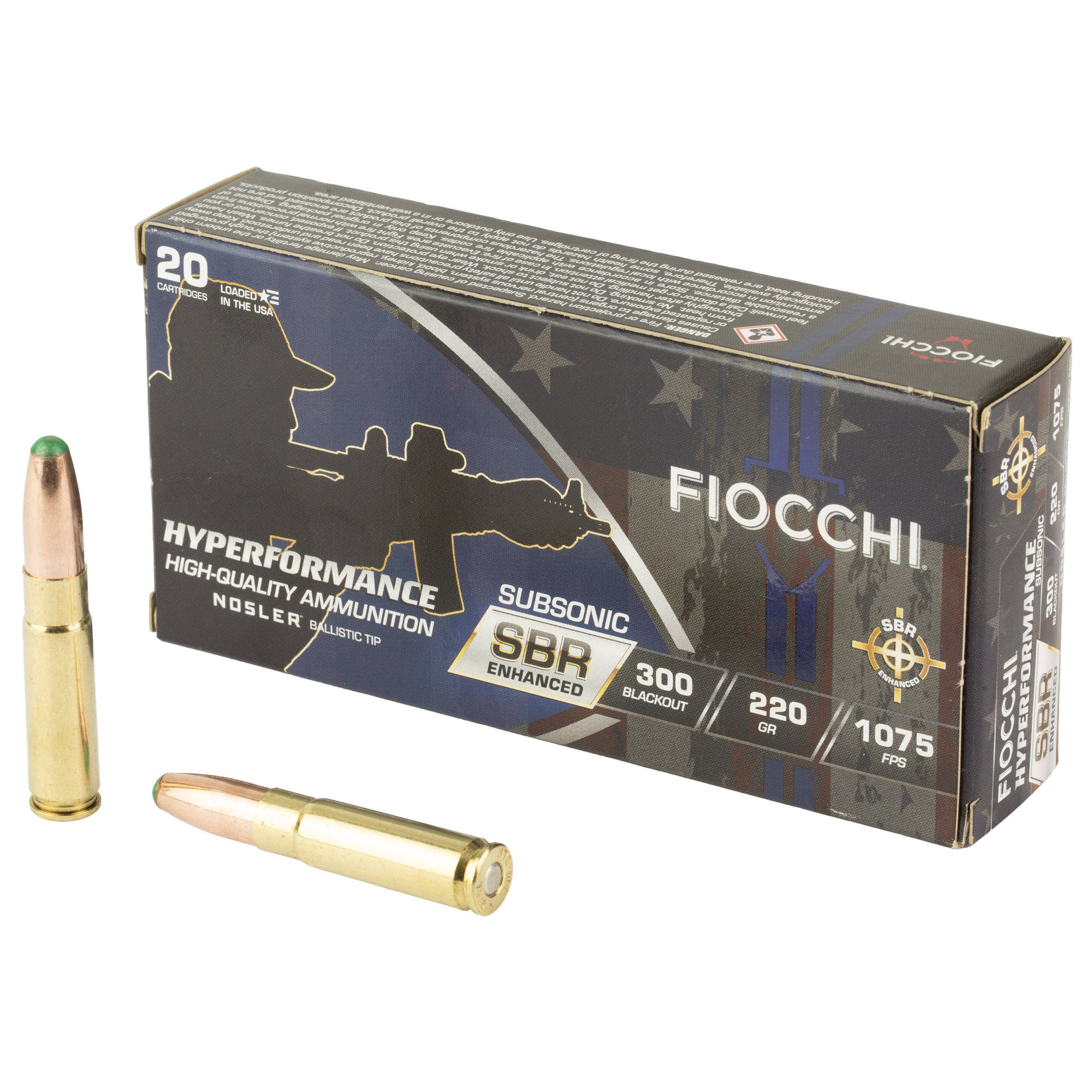 Fiocchi Hyperformance SBR Nosler BT Ammunition .300 Blackout 220gr PT 1075 fps 20/ct - Image 2