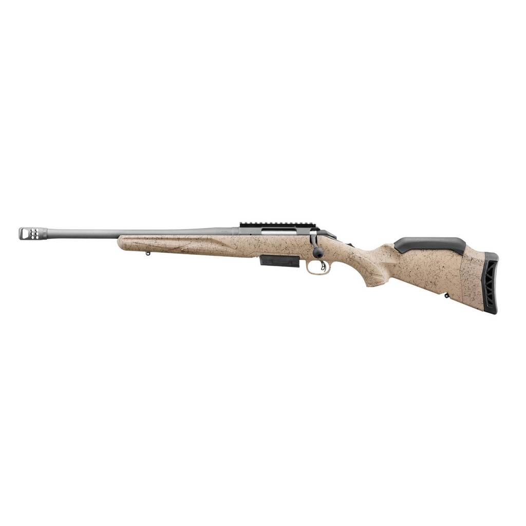 Ruger American Gen II Ranch Left Handed Rifle 450 Bushmaster 3rd Magazine 16.1" Threaded Barrel FDE Splatter Stock