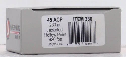 UNDERWOOD 45 ACP 230GR JHP