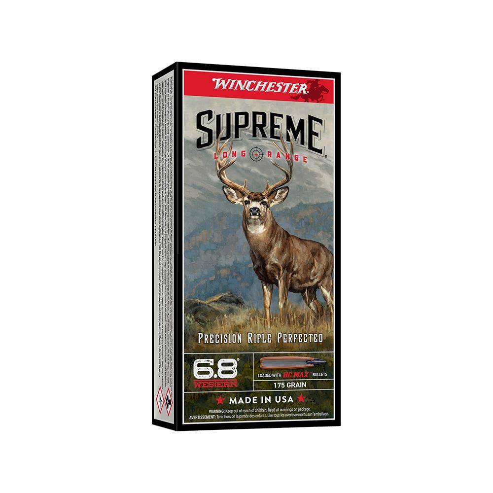 Winchester Supreme Long Range Rifle Ammunition 6.8 Western 175gr PT 2825 fps 20/ct