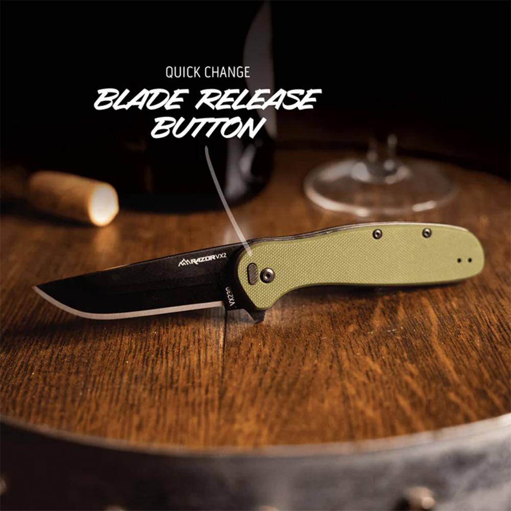 Outdoor Edge Razor VX2 Replaceable Blade Folding Knife 3" Drop Point Blade Green - Image 3