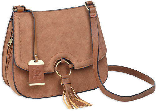 BULLDOG CROSS BODY PURSE CAMEL SUEDE - Image 2