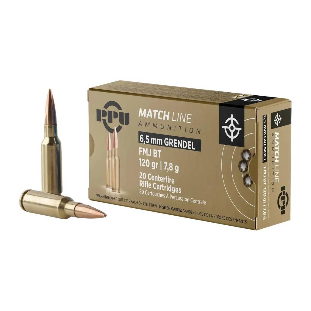 PPU Ammunition Match Rifle Ammunition 6.5 Grendel 120gr FMJBT 20/Rd