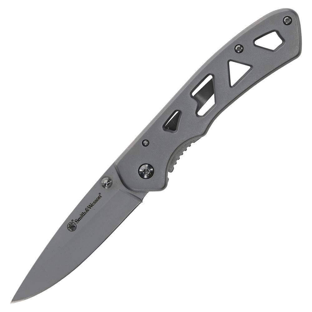 Smith & Wesson Folding Knife Cigar Cutter and Lighter Combo 3" Drop Point Blade Silver - Image 2