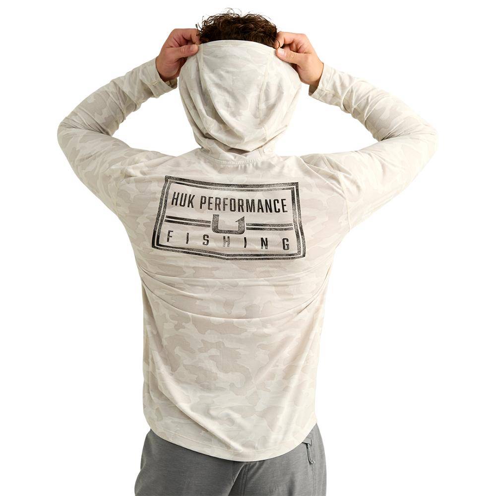 Huk Drift Performance Hoodie Long Sleeve Shirt Silver Birch Camo 2XL