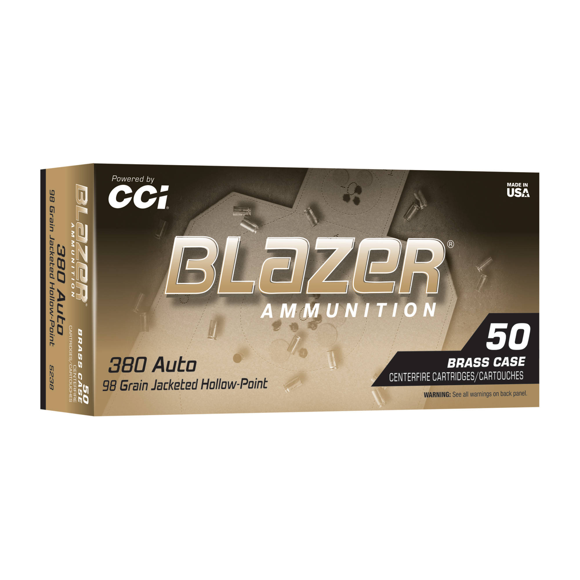 CCI Blazer Brass Handgun Ammunition .380 Auto 98gr JHP 920fps 50/ct - Image 2