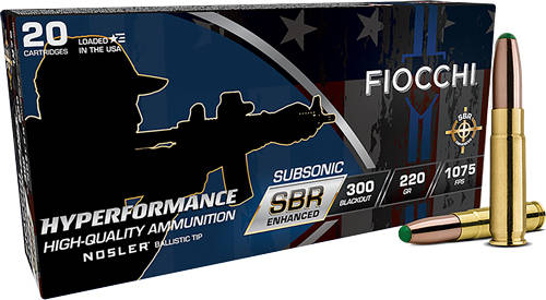 Fiocchi Hyperformance SBR Nosler BT Ammunition .300 Blackout 220gr PT 1075 fps 20/ct - Image 3