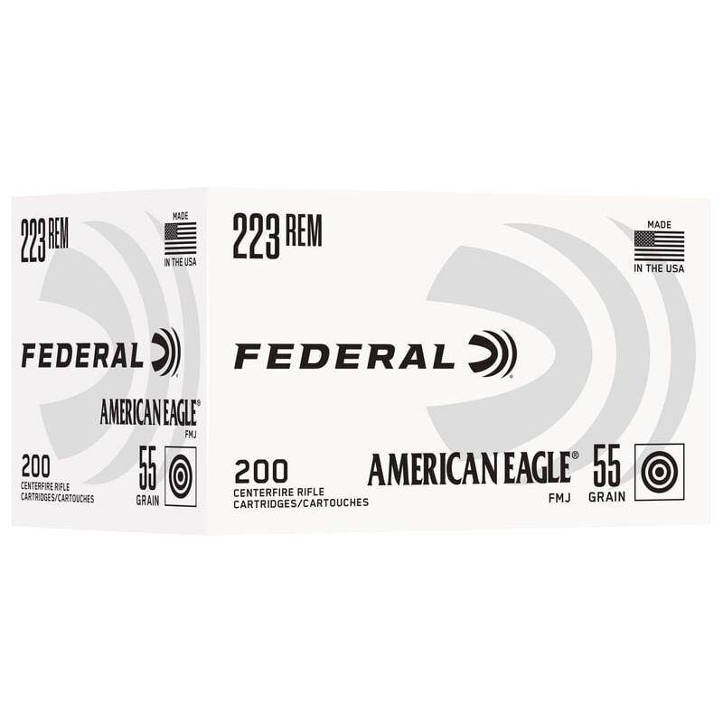 Federal American Eagle Rifle Ammunition .223 Rem 55gr FMJ 3240 fps 200/ct