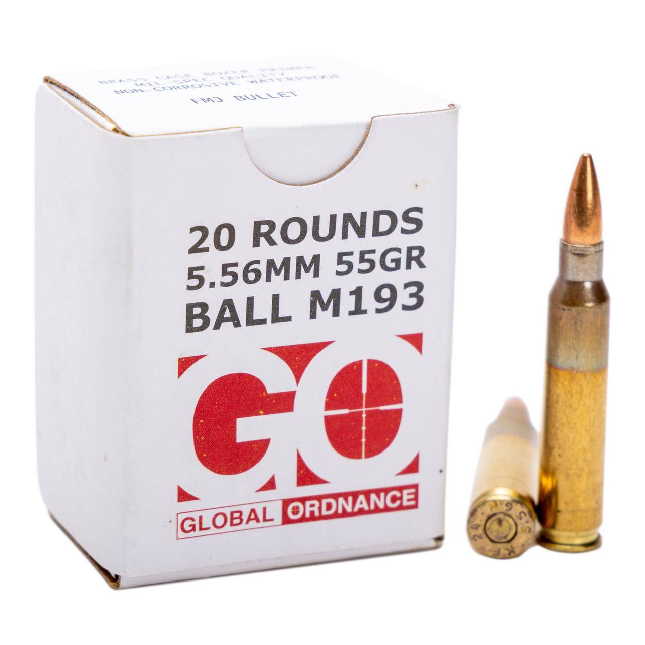 Global Ordnance M193 Rifle Ammunition 5.56X45 NATO 55gr FMJ 3162 fps 1000/ct Case (50-20/ct) - Image 2