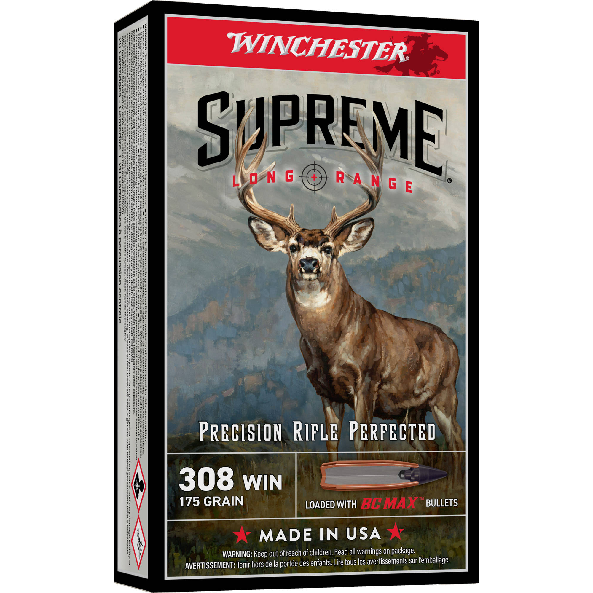 Winchester Supreme Long Range Rifle Ammunition .308 Win 175gr PT 2780 fps 20/ct - Image 2