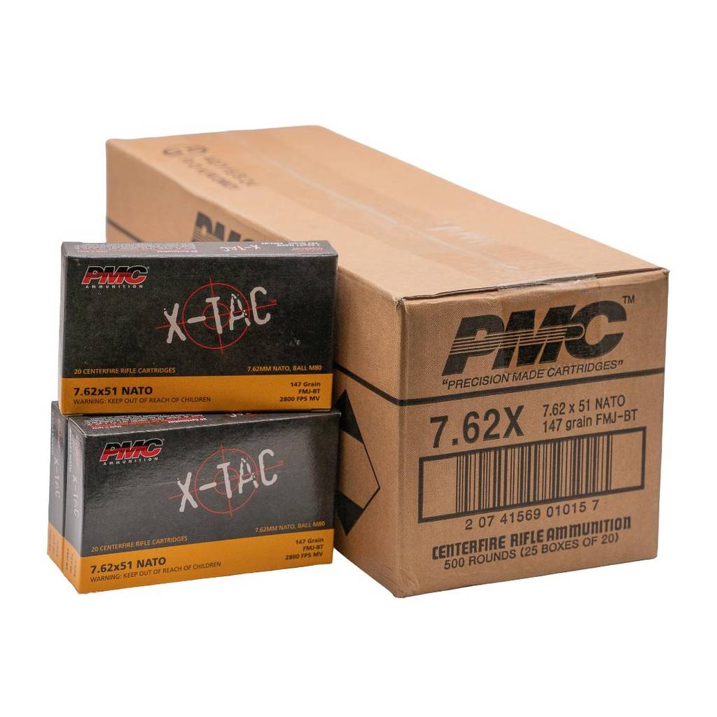 PMC X-Tac Rifle Ammunition 7.62X51 NATO 147gr FMJ-BT 2800 fps 500/ct Case(25-20/ct)