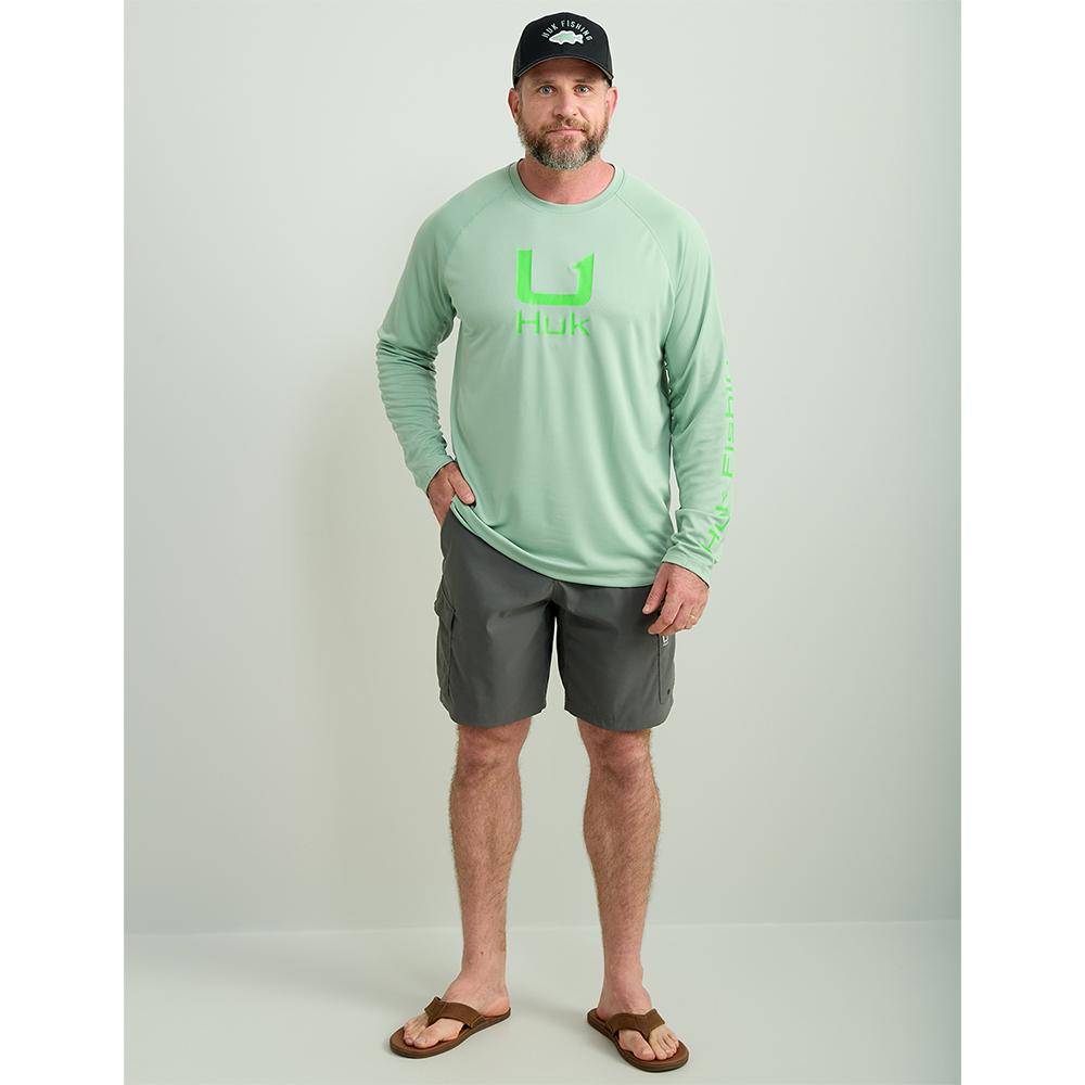 Huk Icon Crew Long Sleeve Shirt Fog Green M - Image 4