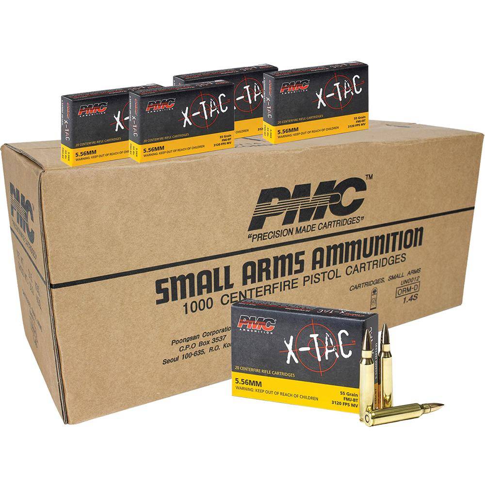PMC X-Tac Rifle Ammunition 5.56X45 NATO 55 gr FMJBT 3120 fps 1000/ct