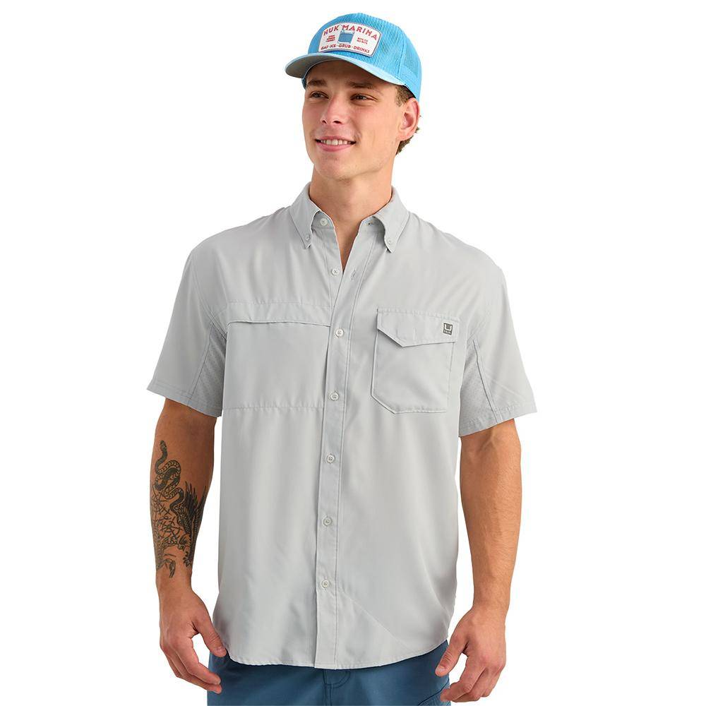Huk Tide Point Short Sleeve Button Down Shirt Seagull L - Image 4