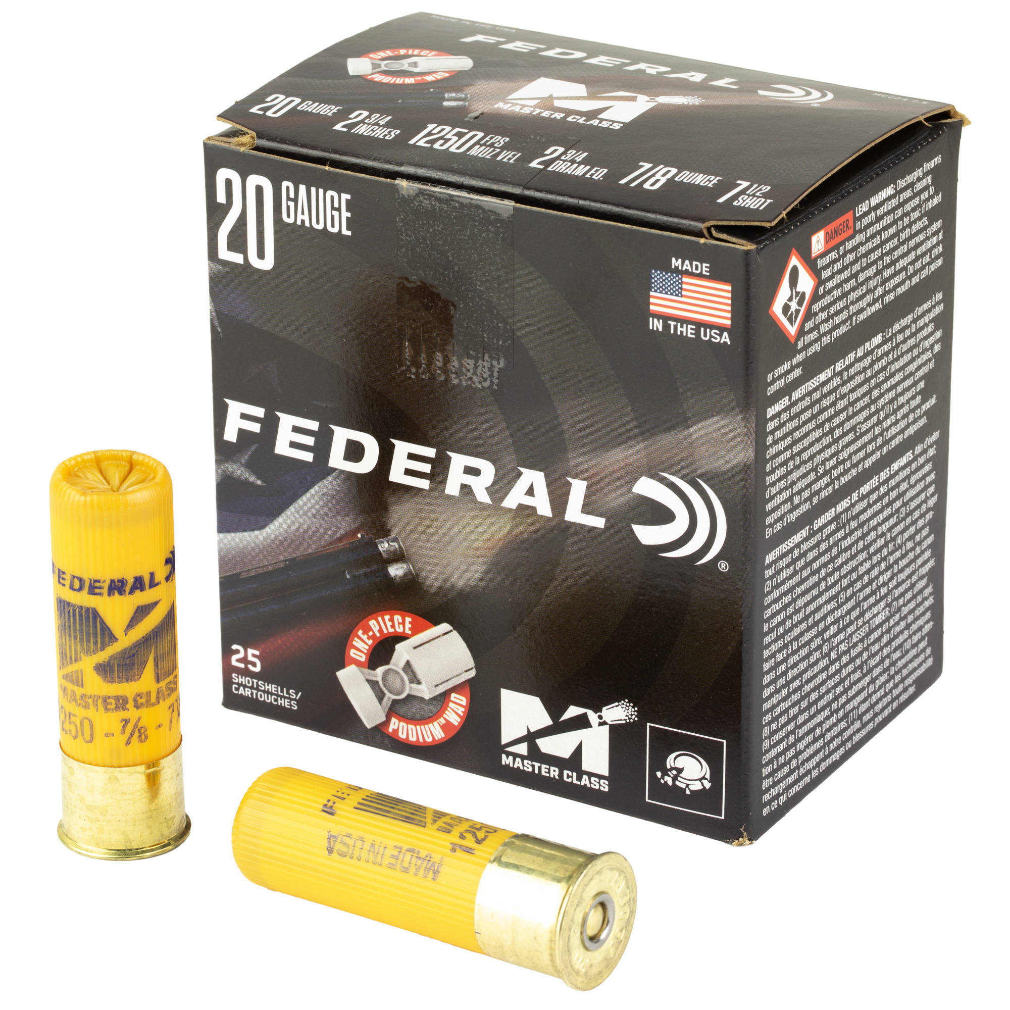 Federal Master Class Shotshells 20ga 2-3/4" 7/8oz 1250fps #7.5 25/ct - Image 2