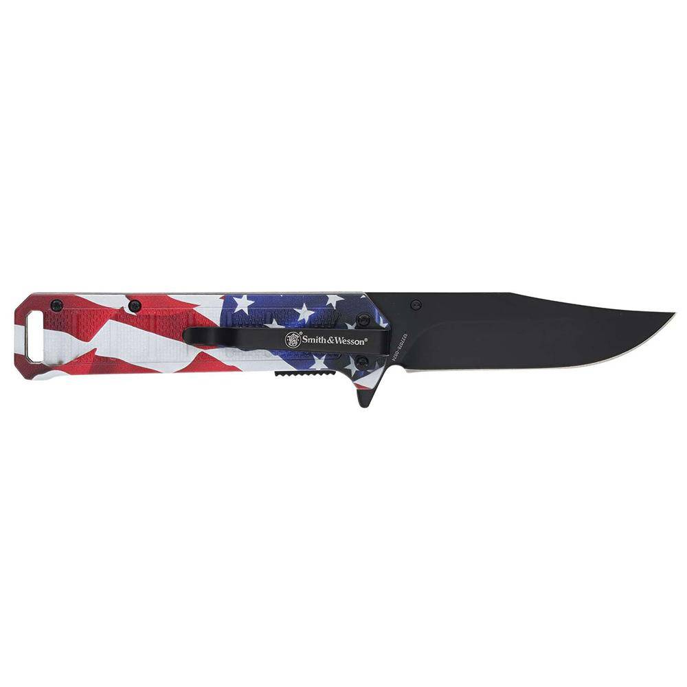 Smith & Wesson Americas Heroes Folder Pocket Knife Combo 3-1/2" Clip Point Blade with Bullet Knife